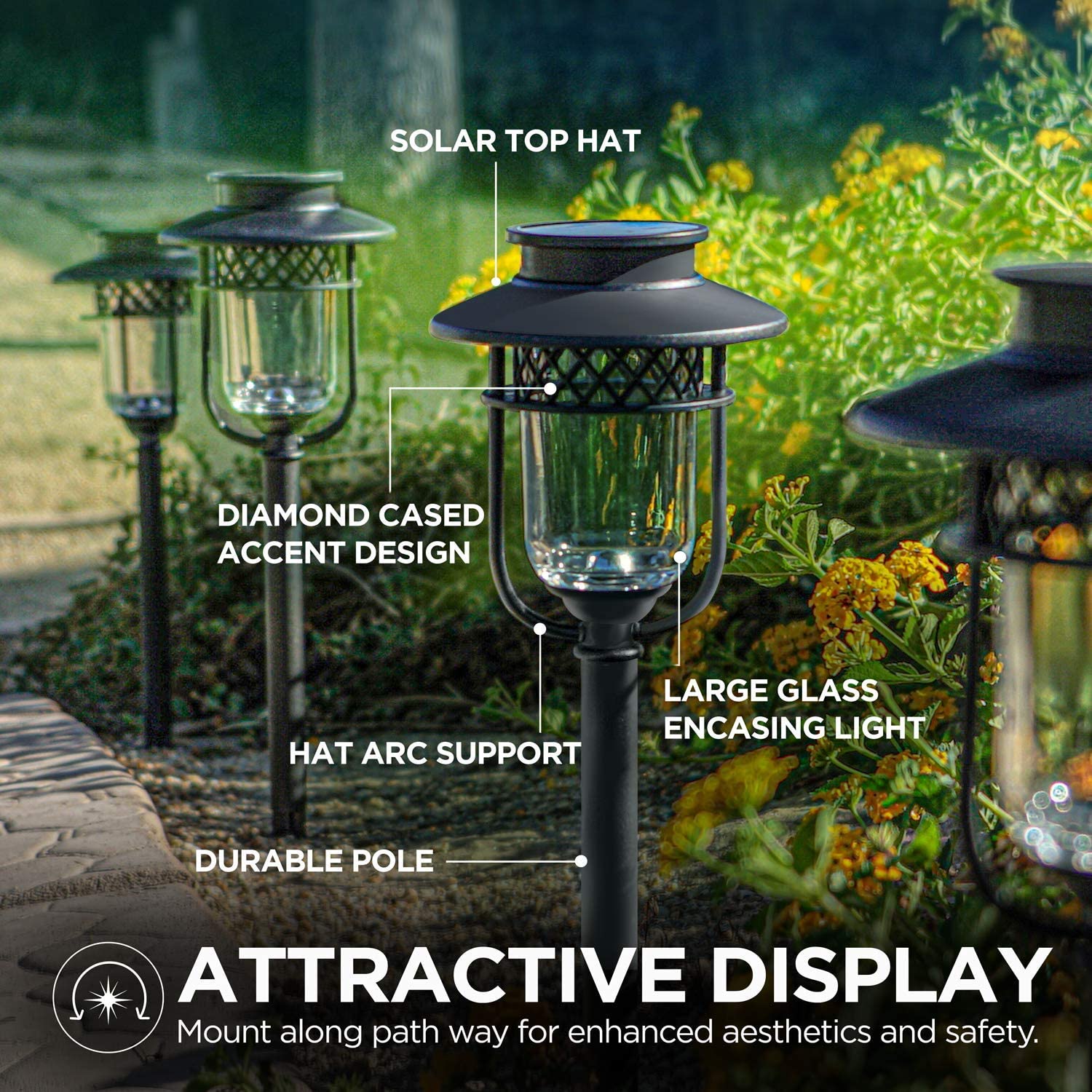 Home Zone Security Pathway & Garden Solar Glass Lights Stainless Steel 16 Set - Picture 2 of 6