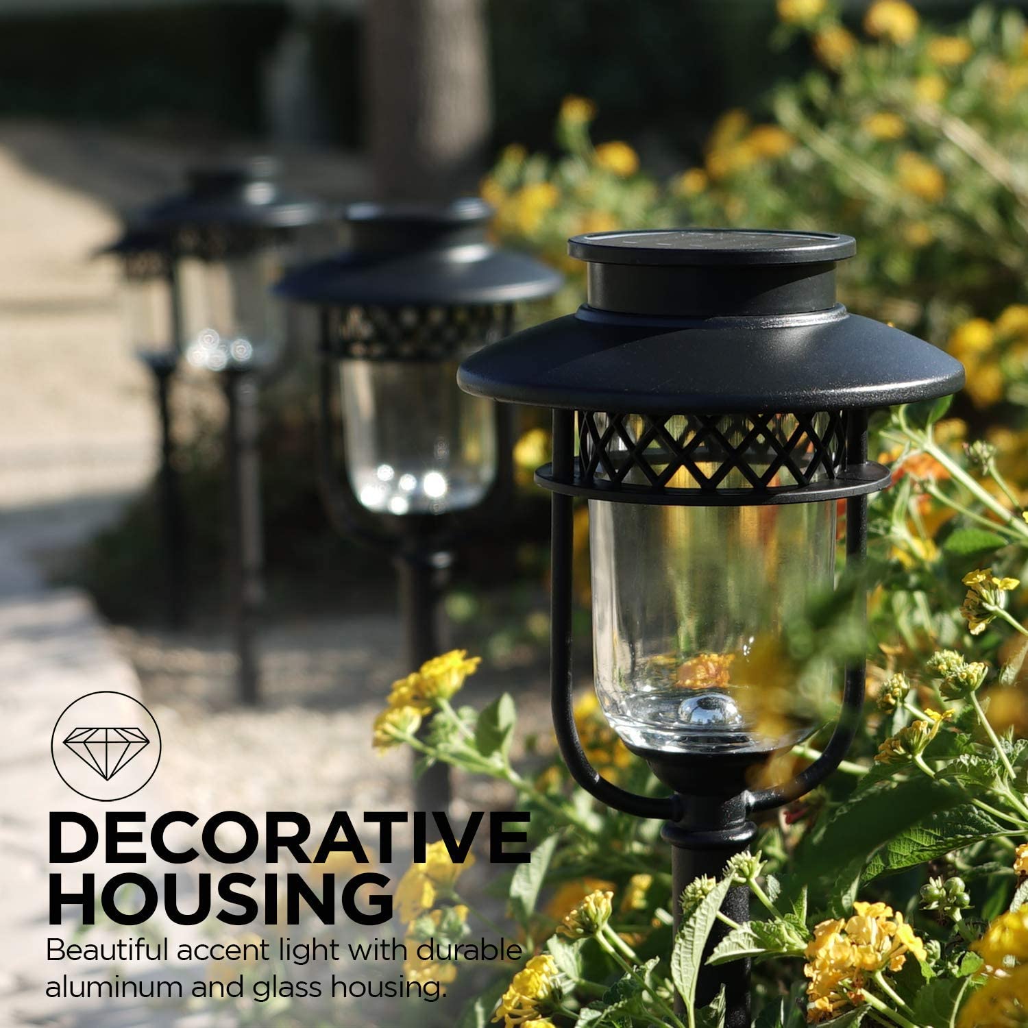 Home Zone Security Pathway & Garden Solar Glass Lights Stainless Steel 16 Set - Picture 3 of 6