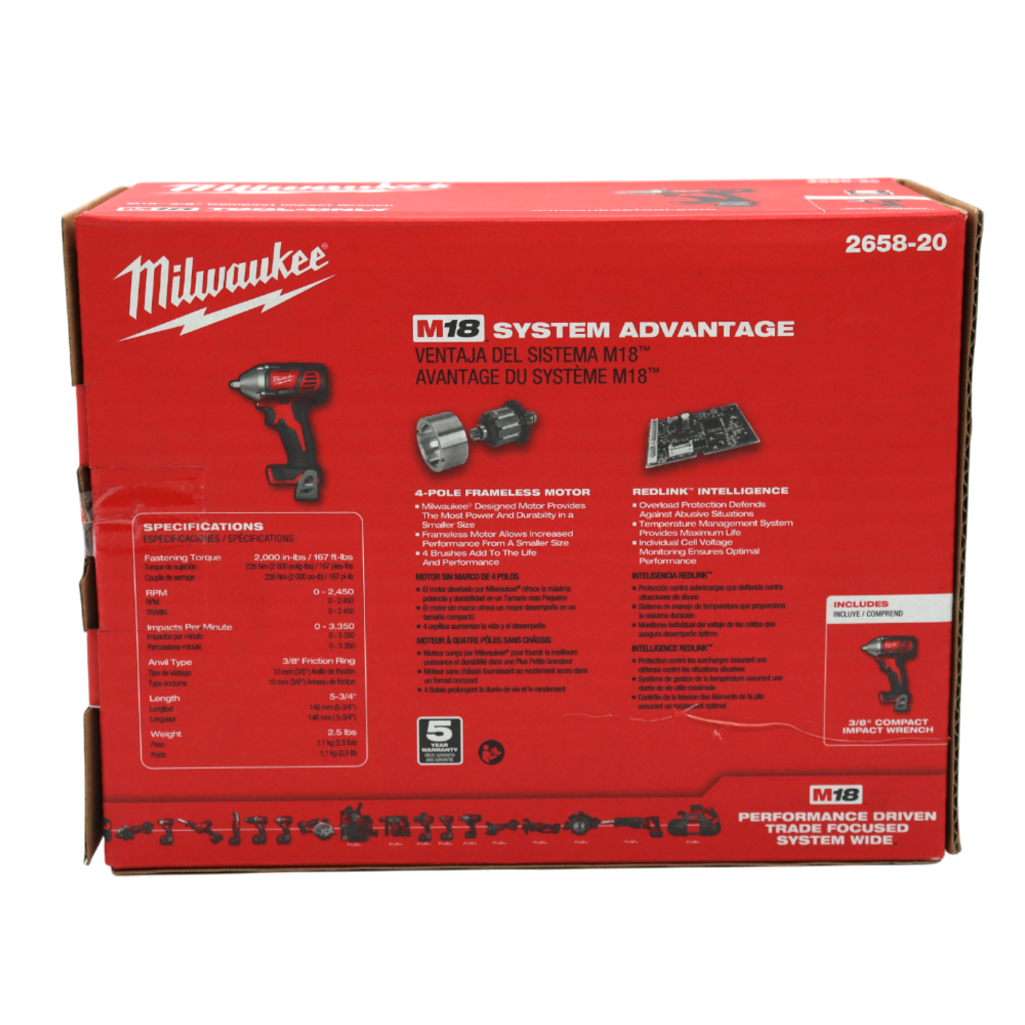 Milwaukee 2658-20 M18 18V 3/8" Cordless Impact Wrench Tool Only - Bild 9 von 9