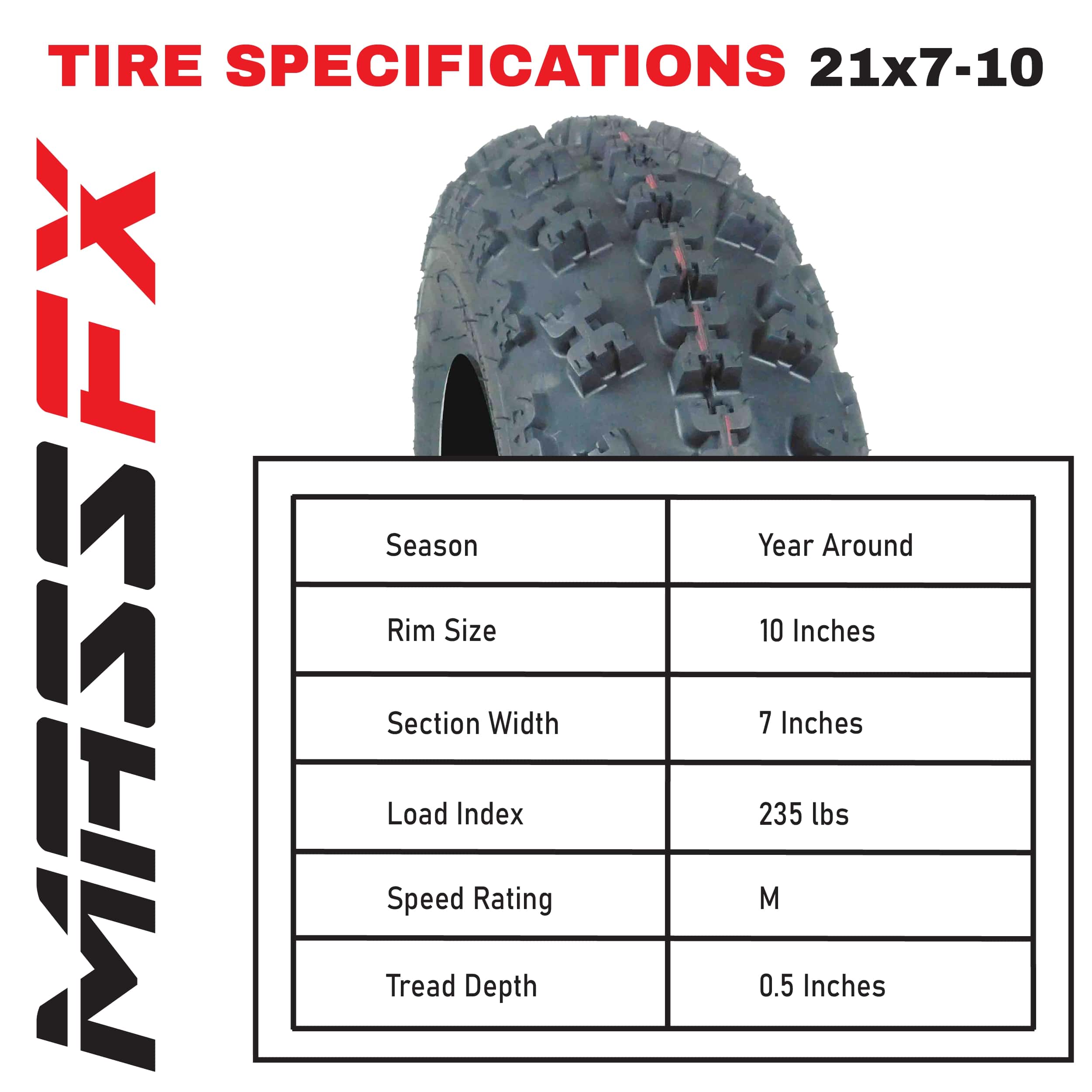 New KAWASAKI KFX 400 2WD 2003-2005 MASSFX Quad Sports Tires 21x7