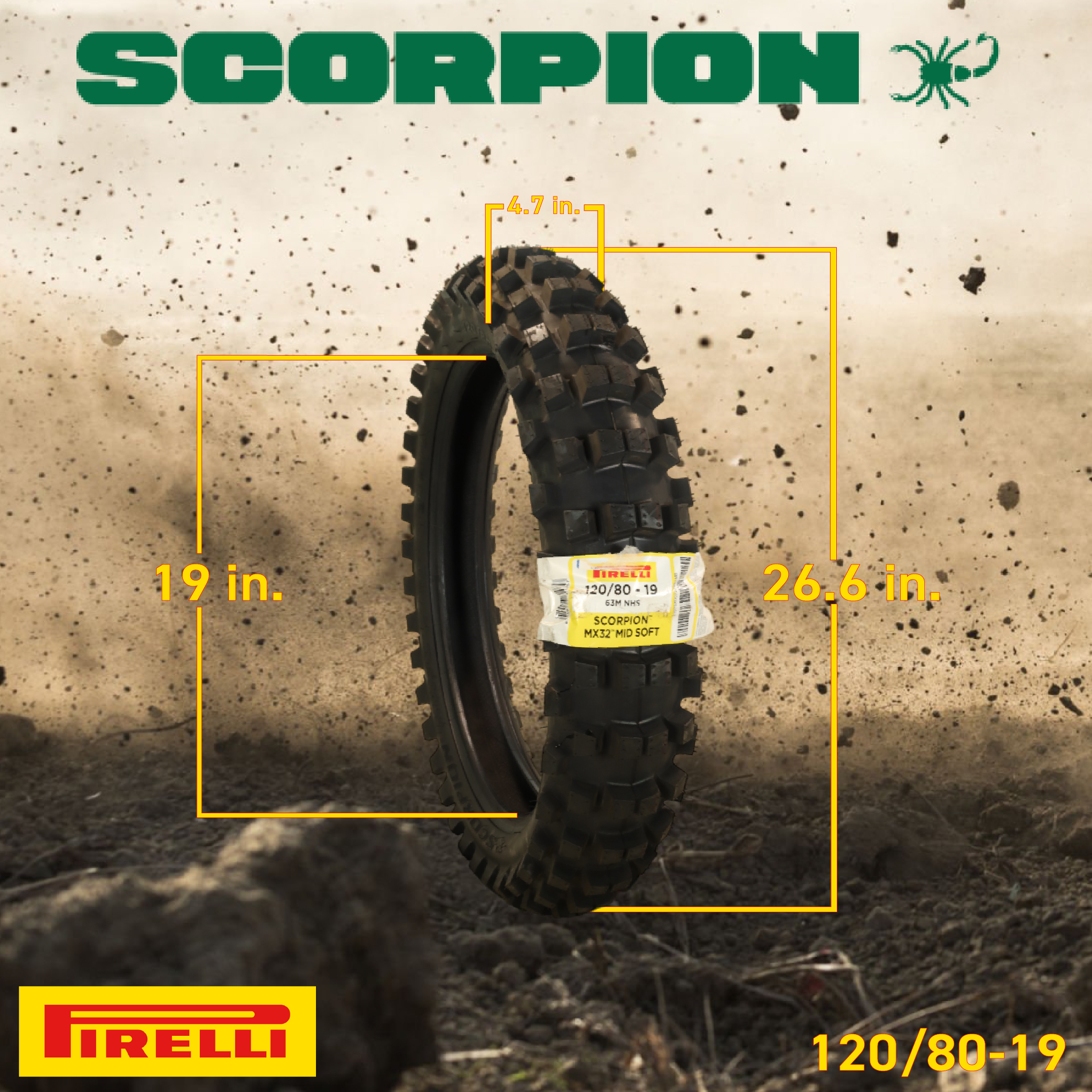 Pirelli Scorpion MX 32 Mid Soft 120/80-19 Rear Dirt Bike Tire with