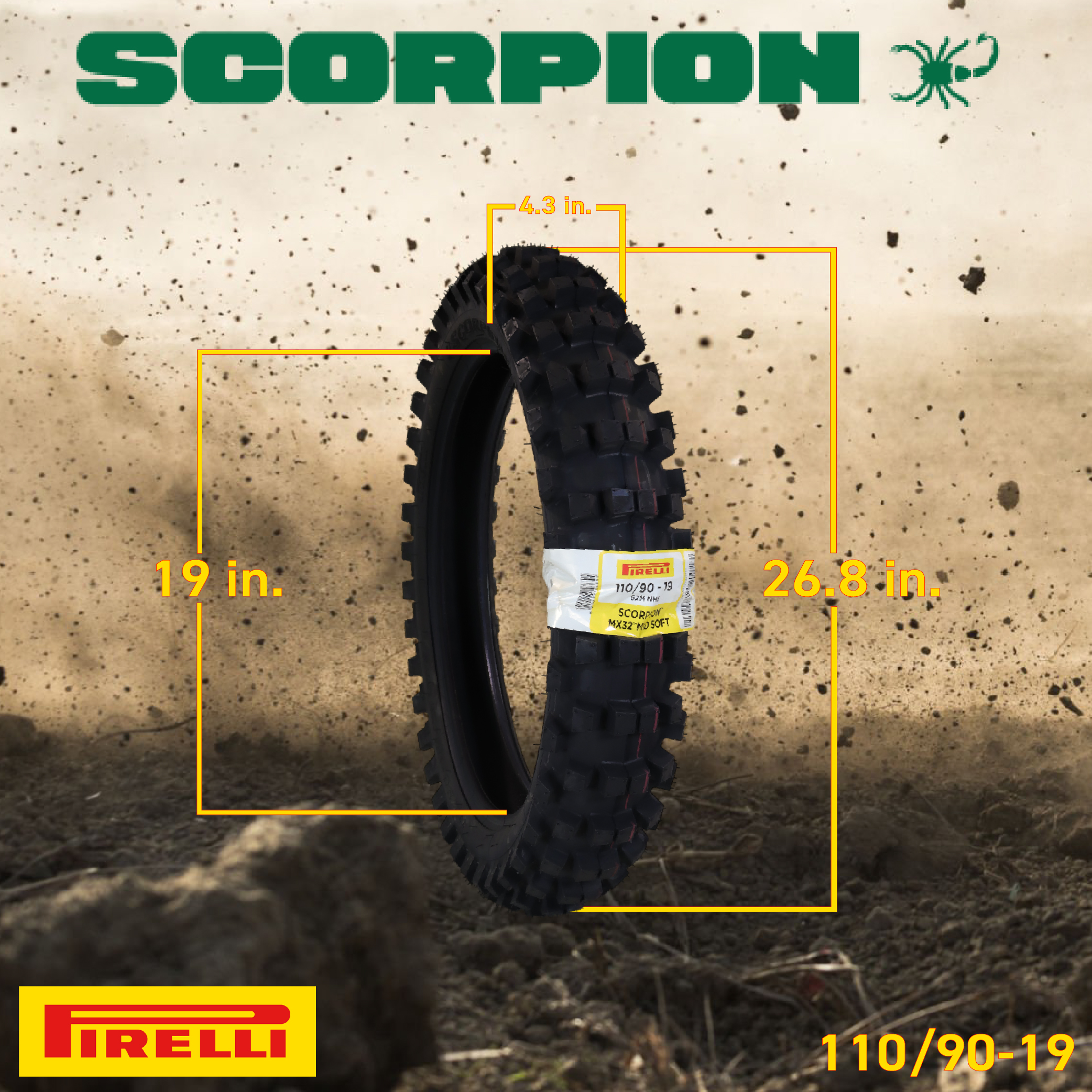 Pirelli Scorpion MX 32 Mid Soft 110/90-19 Rear Dirt Bike Tire with