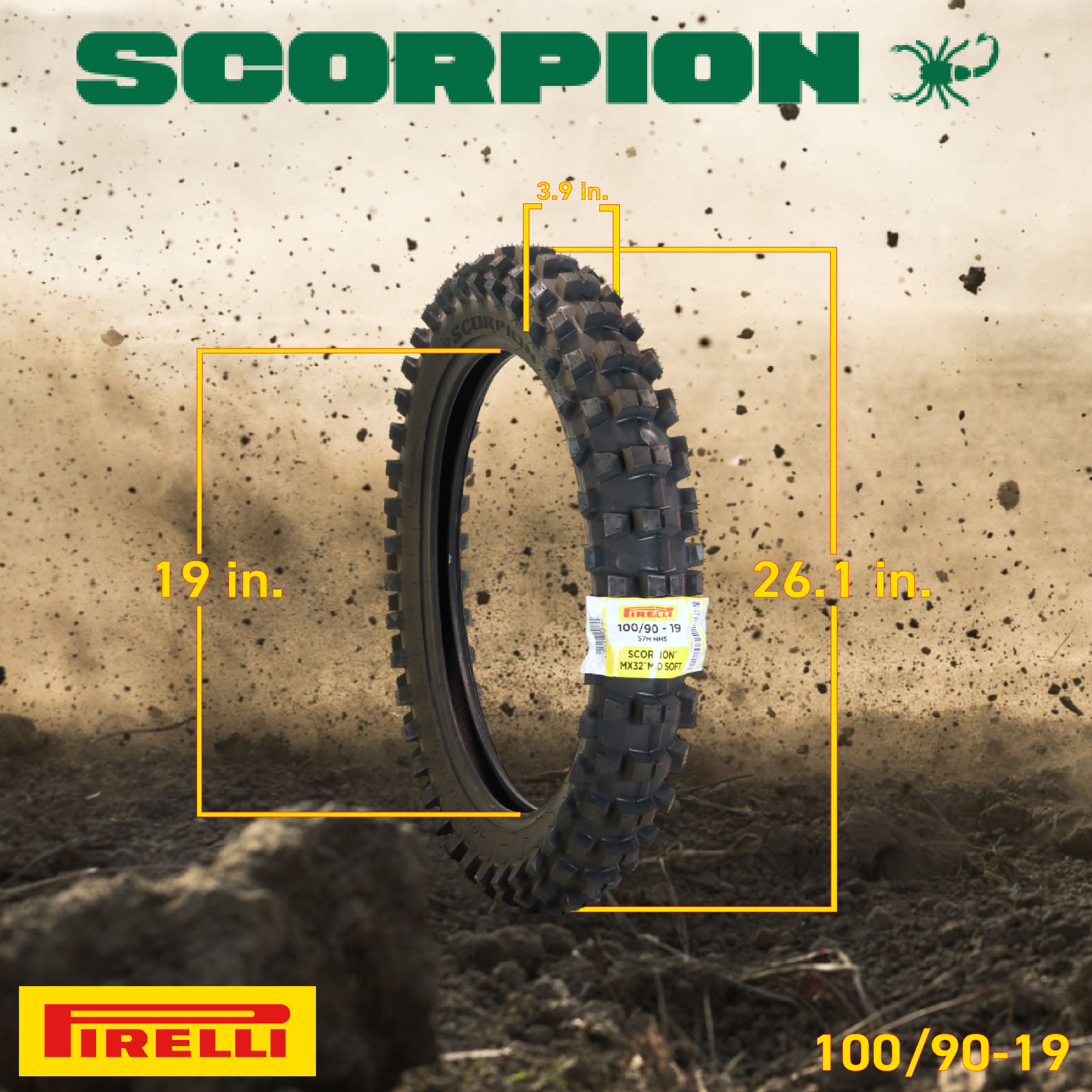 Pirelli Scorpion MX 32 Mid Soft 100/90-19 Rear Dirt Bike Tire with 