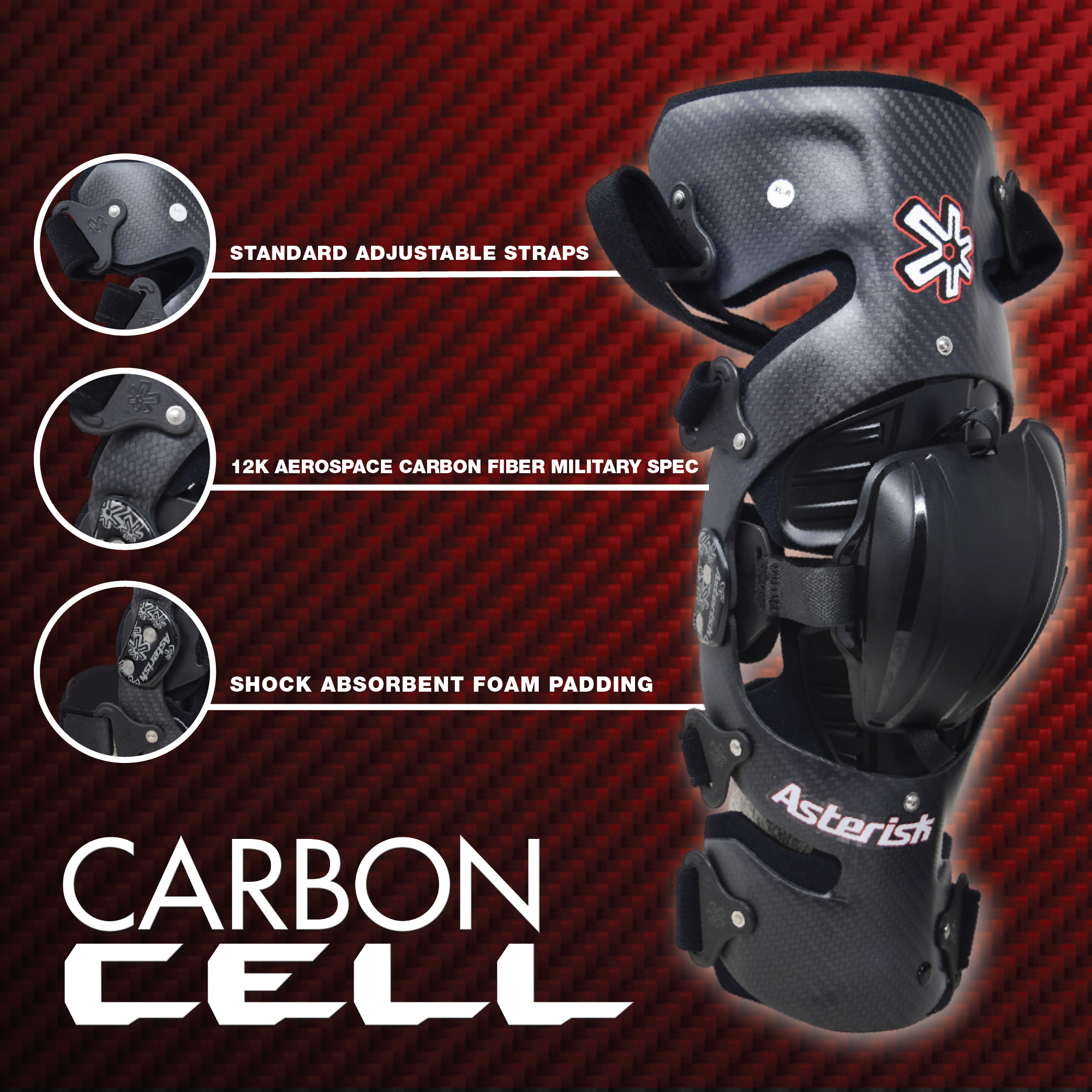Asterisk Carbon Cell One Knee Braces (Pair) for Motocross