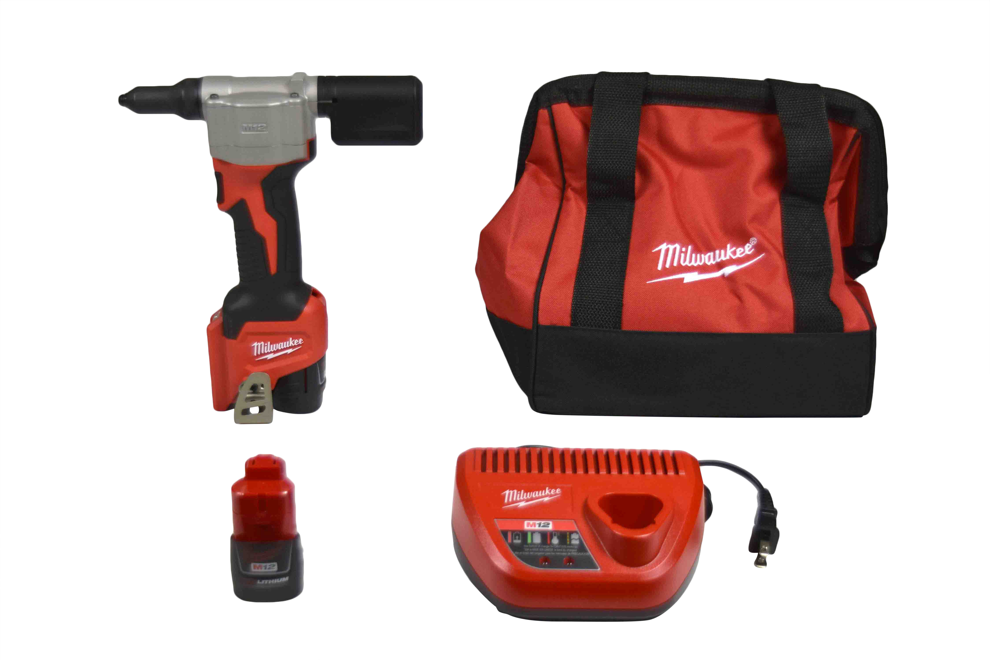 Milwaukee M12 12-Volt Lithium-Ion Cordless Rivet Tool Kit W/M12 Grease Gun