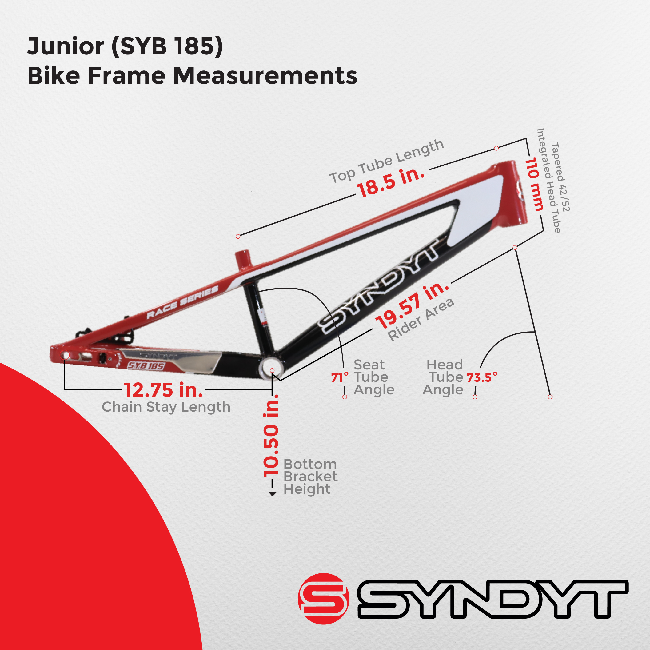 SYNDYT 18.5” TT Junior BMX Racing Bike Frame Aluminum 3 lb Red