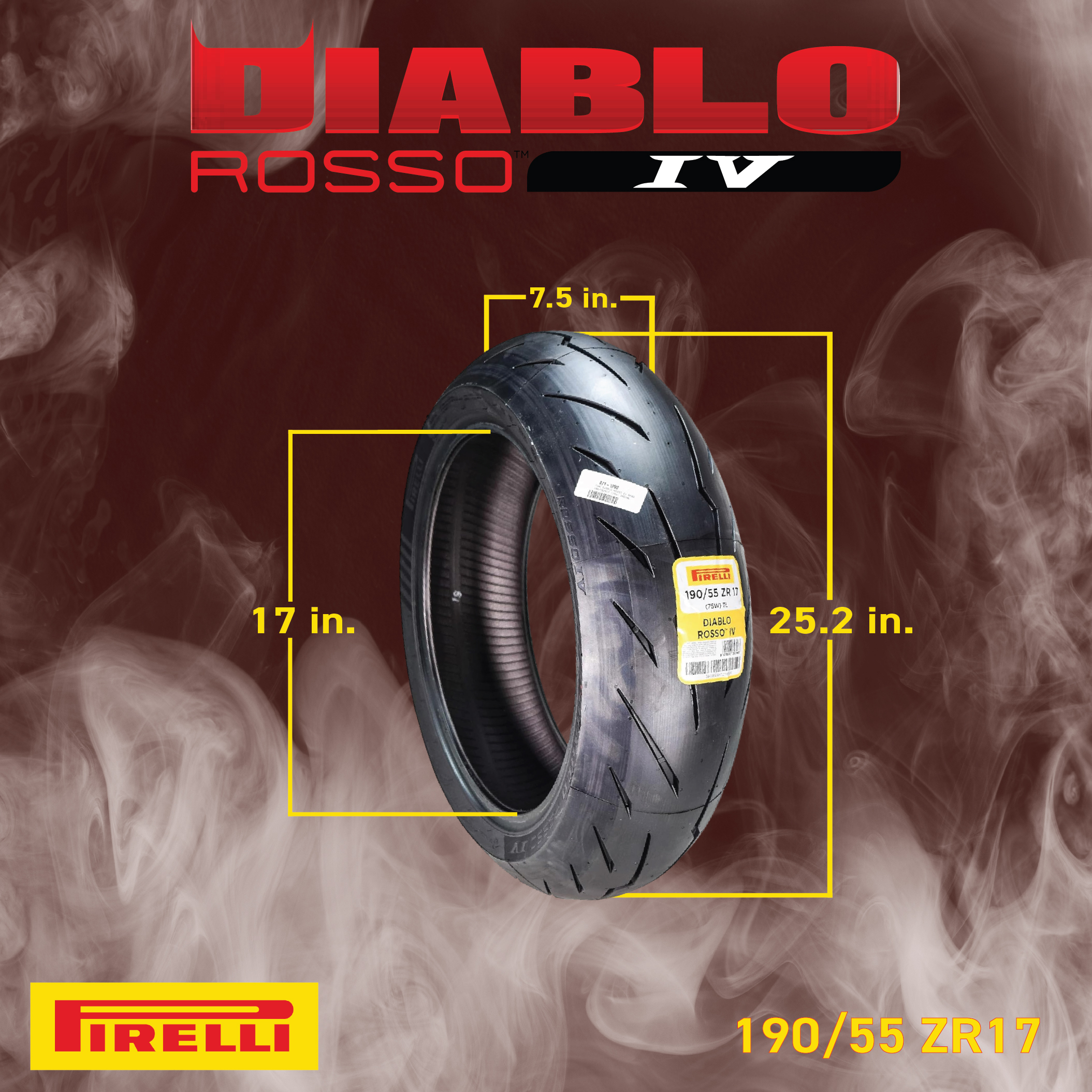 Pirelli Diablo Rosso IV 190/55-17 Rear Motorcycle/Sport Bike Tire
